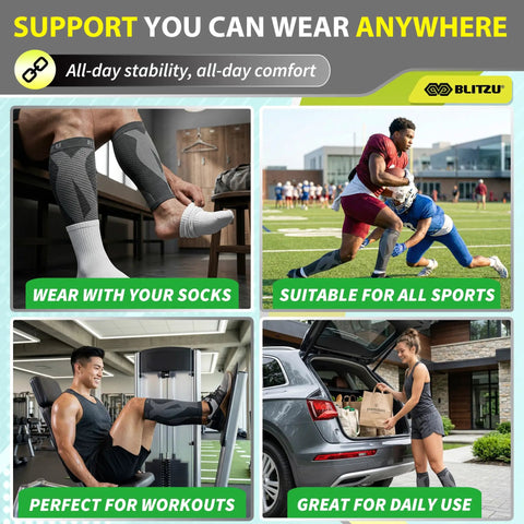 Calf Compression Sleeves for Men and Women Footless Support for Varicose Veins Nursing Running Leg Sleeve for Shin Splints Pain Relief and Swelling Reduction Black Size L XL, visible in varied daily use settings including sports and workouts.