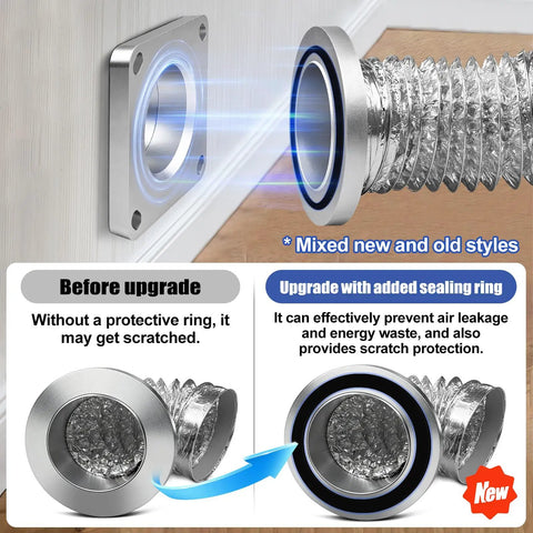Magnetic Dryer Vent Coupler For 4 Inch Hose With Self-Connect Magnetic Connector Kit showing sealing ring upgrade, silver finish.