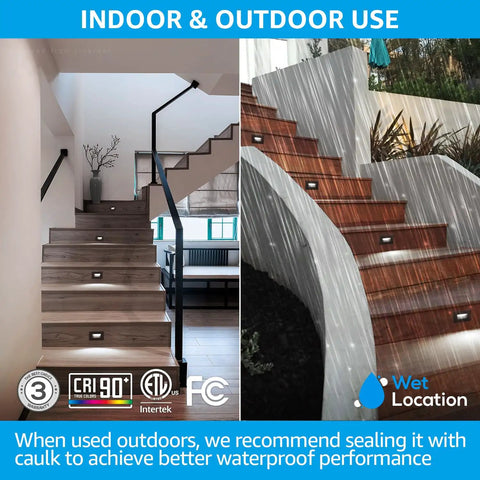 5CCT 120V LED Step Lights Pack of 3, 3.5W Dimmable From 5 to 100 Percent Indoor Outdoor Wet Location CRI90 ETL Aluminum Oil Rubbed Bronze Stair Lights Horizontal Mount used on indoor and outdoor stairs