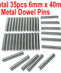 35 Pieces 6mm By 40mm Dowel Pins Set In Stainless Steel 304 For Shelves, Bunk Beds And Wood Projects displayed on white background
