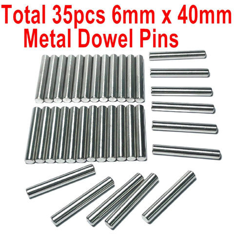 35 Pieces 6mm By 40mm Dowel Pins Set In Stainless Steel 304 For Shelves, Bunk Beds And Wood Projects displayed on white background