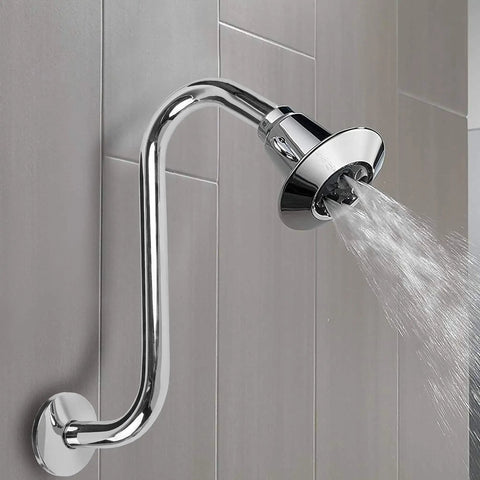 12 Inch High Rise Shower Extension Arm In Chrome With Flange S Shaped Design For Extra Height And Clean Look Easy Leak Free Install