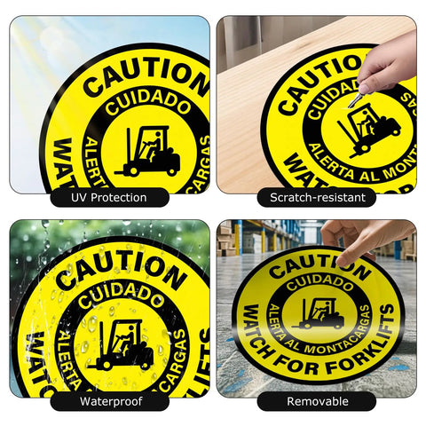 Forklift Traffic Warning Sign Set 5 Pack Bilingual Look Out For Lift Trucks Floor Stickers 17 By 17 Inches Self Adhesive Vinyl Waterproof Anti Slip Signage