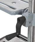 Close-up of the height adjustment handle on the Heavy Duty Benchtop Drill Press Featuring A Spacious 10 Inch Chuck With 9 Adjustable Speeds And A Badass 5 Amp Motor.