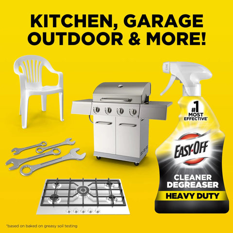 Heavy Duty Degreaser That Busts Grease And Grime Fast, Multi Surface Cleaner displayed with outdoor grill and tools