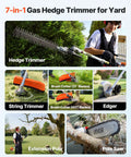 Gas Powered 7 In 1 Yard Tool With Hedge Trimmer String Trimmer Brush Cutter 3T And 40T Edger Pole Saw And Chain Saw 26cc 2 Cycle Engine Includes Extension Pole And Protective Gear