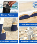 Beach Cabana Sun Shade Tent 8x8 Ft Portable Canopy With UPF 50 Plus Silver Coated Fabric Sandbags Side Wall Easy Setup Navy Stripes