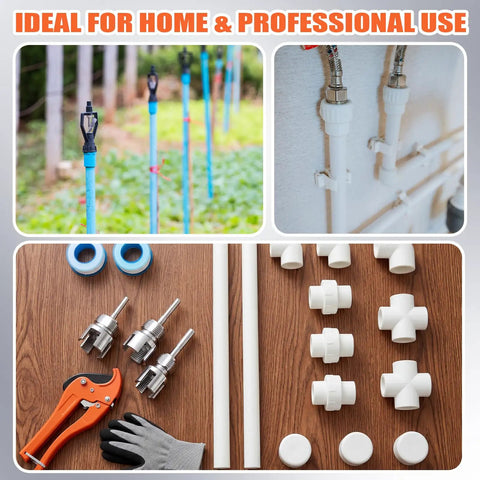 ElaraBerry 4 In One Water Pipe Wrench And Threader Tool Kit For 1/2 3/4 And 1 Inch Pipes Includes Sk5 Cutter Ptef Tape And Gloves