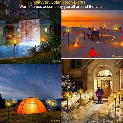 4 Pack 43 Inch Solar Torch Lights With 96 LEDs, Outdoor Waterproof Landscape Pathway Lighting in seasonal decor settings