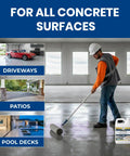 Worker applying Heavy Duty Water Based Concrete Sealer For Garage And Driveway Delivering Tough As Nails Chemical Protection.