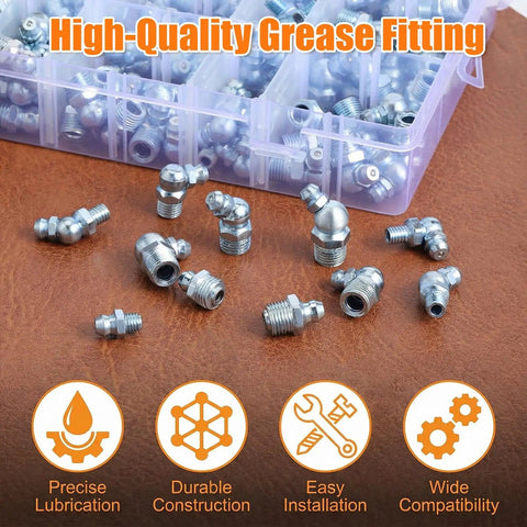 245 Piece Grease Fittings Assortment With SAE And Metric Zerk Fittings One Quarter Inch One Eighth Inch M6 M8 M10 Straight 45