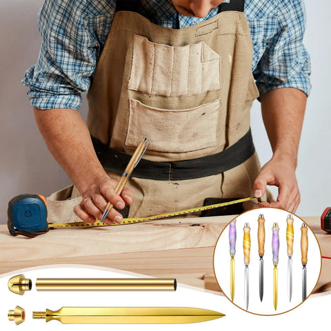 Six Piece Tight 7mm Woodcraft Kit Featuring Letter Openers And Slim Pen Tools For Envelope Slitting Plus Paper Mail Openers Fresh Handmade DIY Gear For Guys And Holiday Giving, man using letter opener tools.
