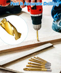 Person using a twist drill with Eight Piece Titanium Coated HSS Twist Drill Bits Set With Hex Shank 3mm To 10mm Serrated Cutting