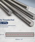 Heavy Duty 3/8 Inch 16 Coarse Thread Stainless Steel Fully Threaded Rods, 12 Inch Length, Right Hand Thread, 304 Stainless Steel Studs