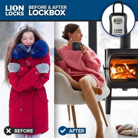 Rock Solid Key Lock Box Safe With Combination For Real Estate Home Car And Vacation Rentals showing before and after use