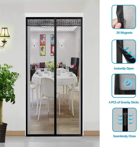 Full frame magnetic screen door 36x83 inches showing installation and features, compatible with Portable LED Desk Lamp With 3 Level Brightness.