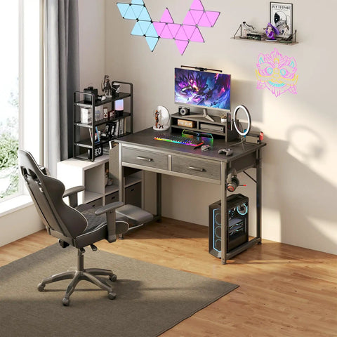 Compact Gaming Desk With Fabric Drawers For Bedroom Or Dorm, 32 Inch Study And PC Table For Gamers, chair, decor.