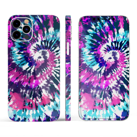 Full Body Skin Decal Wrap Kit For iPhone 11 Spiral Tie Dye V3 With Air Release Adhesive shown on phone from side, back, front