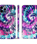 Full Body iPhone 13 Skin Wrap Kit Spiral Tie Dye V3 With Air Release Adhesive and Snug Soft Touch Protection, back and front view.