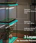 Interior view of Walk In Outdoor Greenhouse 56 x 29 x 77 Inch Portable Garden Hot House Kit with 3 Tier 4 Shelf for plant growth.