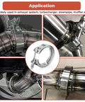 1.5 Inch 304 Stainless Steel V Band Exhaust Clamp for Turbo Downpipes Flange Kit displayed in multiple applications