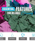 Recycled Color Knit Cleaning Rags Bulk Pack For DIYers And Home Pros, ultra absorbent cotton T-shirt rags in various colors.