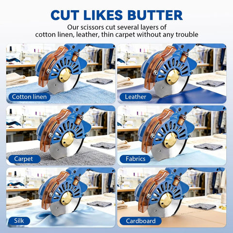 Heavy Duty Electric Fabric Rotary Cutter With Slick One Hundred Millimeter Blade For Plugged In Sewing Cuts Thick Cotton Leather In A Snap No Sweat Killer Motor Handles Multi Layer Smooth Operator Tool