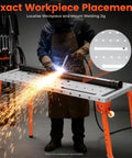 Heavy Duty Folding Welding Table With Adjustable Height And 1000 Lb Capacity Shop Grade Steel Workbench Built Tough For Sheet Metal Fab Portable Workstation in use with welding torch and sparks. 