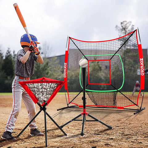 6x6ft Portable Baseball And Softball Net With Sturdy Bow Frame, Hitting, Pitching And Throwing Practice, Includes Batting Tee