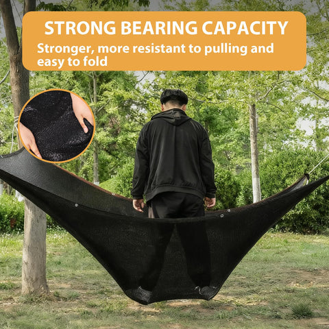 Man testing strength of 40 By 50 Feet Black Shade Cloth Mesh Tarp With Grommets For Outdoor Patio Garden Carport Chicken Coops