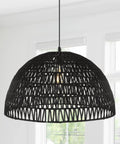 20 Inch Black Modern Bohemian Woven Rope LED Pendant Light Fixture With Adjustable Dome Ceiling Lamp For Kitchen Island Rope Shade Dope Coastal Farmhouse Decor
