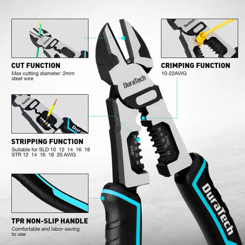 4 In 1 Diagonal Cutting Pliers 8 Inch Heavy Duty Wire Stripper And Cutter With Ergonomic Handle highlighting functions