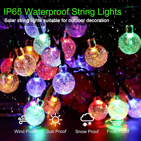 Outdoor Solar String Lights With 100 LED Over 40 Feet Of Bright Multi Color Crystal Globe Bulbs, 8 Modes, Waterproof Solar Powered
