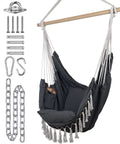 Grey Macrame Hammock Chair With Cushions For Indoor And Outdoor Use, Large 60 By 47 Inch Hanging Rope Swing With accessories