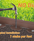 No Dig Garden Edging Kit 66 Feet Of Lawn Border With Plastic Stakes 2 Inch Tall Brown Border being installed with a hammer.