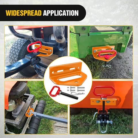 Universal Heavy Duty Zero Turn Mower Trailer Hitch Kit With Neodymium Magnetic Pin, Four Bolts, Half Inch Pin, R Clip Combo Pack Red And Orange