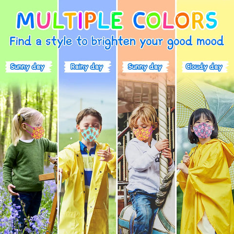 Kids wearing colorful Kids KN95 Face Masks 30 Pack With 5 Layers Disposable Protective Covers Small Size For Kiddos Boys And Girls