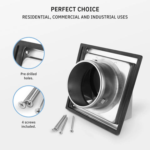 4 Inch Outdoor Dryer Vent Cover With Gravity Flap Stainless Steel Heavy Duty Weatherproof Exterior Exhaust Vent Hood for Home and Commercial Use Pest and Backdraft Protection