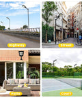 Ridiculously Bright 400W Solar Street Lights Outdoor Two Pack With Motion Sensor And Light Control in different locations