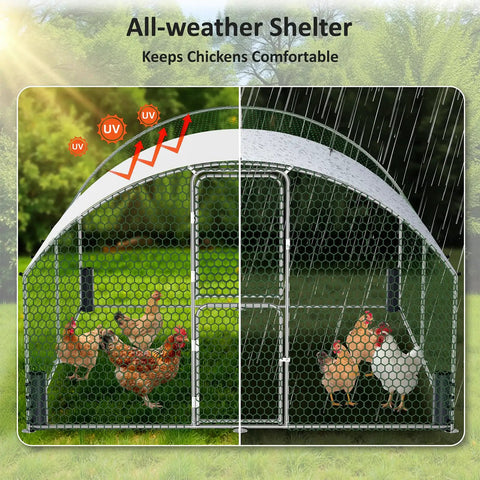 Large Metal Chicken Coop And Walk In Chicken Run With Feeding Door Security Lock And Cover For Outdoor Backyard Farm.