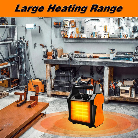 1500W Outdoor Patio Garage Heater Portable Electric Space Heater With Overheat And Tip Over Protection Warming Up To 200 Sq Ft PTC Ceramic Heating For Garage Greenhouse Indoor Outdoor Use Yellow in a workshop setting