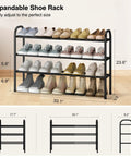 Expandable Three Tier Metal Shoe Rack Holds Up To Sixteen Pairs, Adjustable From 17.7 To 33.1 Inches, Free Standing Black Shoe Organizer