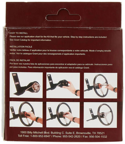 Product packaging showing installation guide for Vehicle Specific Steering Wheel Installation Kit Matte Black With Die Cast Hub And Grade 5