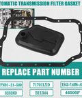 4F27E FN4A Transmission Filter Kit With Oil Pan Gasket visible with replacement part numbers for Ford and Mazda vehicles.