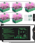 Seed Starter Tray With Grow Light And Heat Mat Thermostat, 5 pack kit with trays, LED lights, heat mat, and timing controller