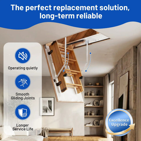 Attic ladder partially extended with 55-2 Attic Ladder Hinge Arms Compatible With Mk5 WU2210 W2208 W2210 After 2010 Ladders
