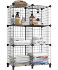 Six Cube Wire Storage Organizer Shelf For Books Toys Clothes And Tools, 12 Inch By 12 Inch By 12 Inch DIY Cube Shelf with towels