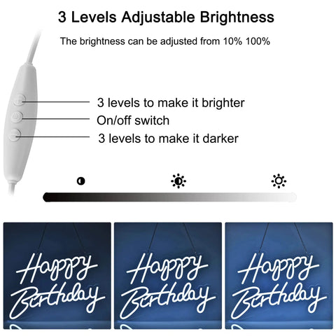 Decked Out Birthday Neon Sign Wall Decor With Dimmable USB Power Switch Reusable White Neon Light For All Party Decorations