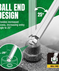 Ball-end design of Nine-Piece Metric Allen Wrench Set With Ball End Hex Keys In S2 Steel, showing 25-degree entry angle