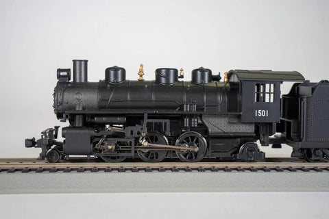 Side view of Two Six Two Steam Locomotive With Smoke Unit And Tender For HO Scale Boston And Maine Railroad Model on track